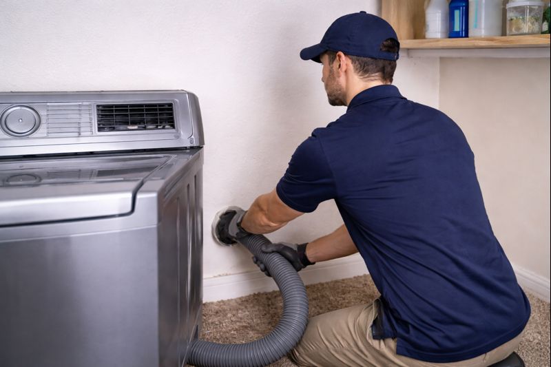 Professional dryer vent cleaning service in Indiana removing lint buildup from floor dryer vent
